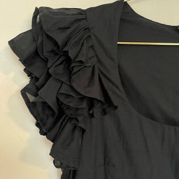 French Connection Candy Stripe Fril Sleeve Dress in Black - Picture 7 of 9